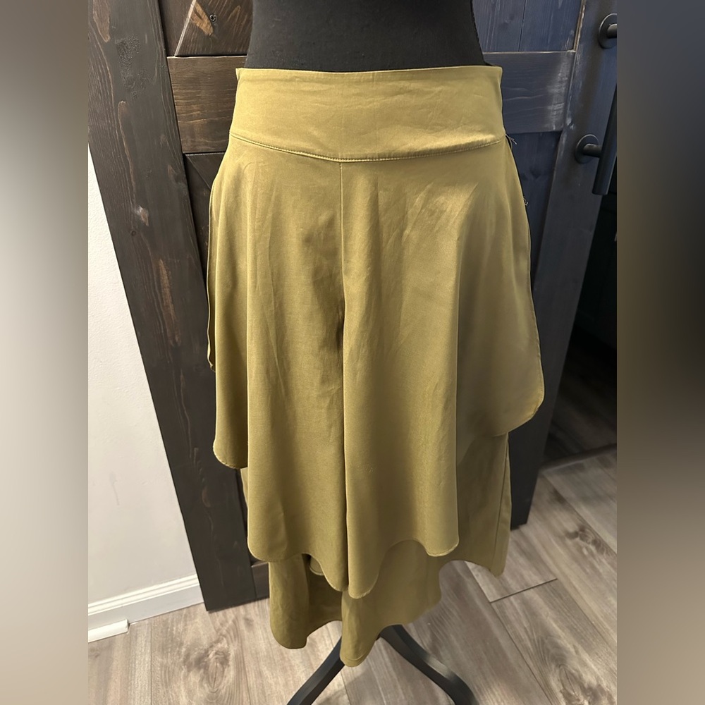 Olive Green Wide Leg Culotte Skirt - Size S